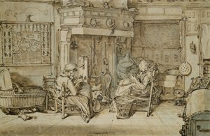 Holländsk interiör, 1617 (penna, bläck och pensel på papper)